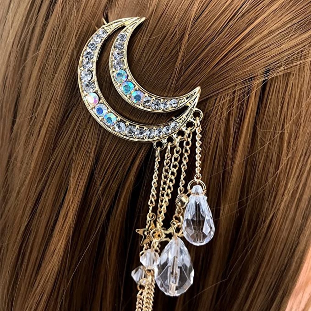Moon stars crystals hair clips gold silver rose - Picture 4 of 16
